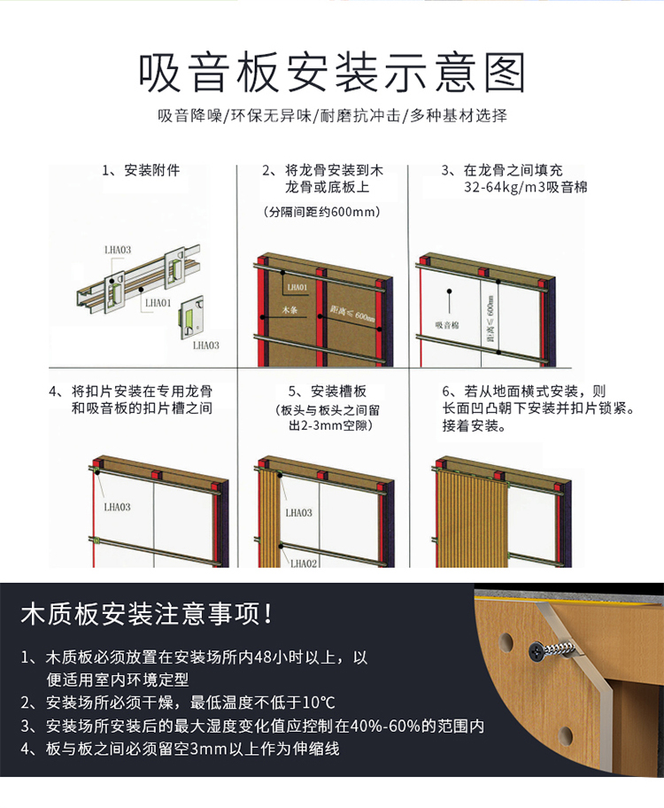 玻鎂復合吸音板安裝方法